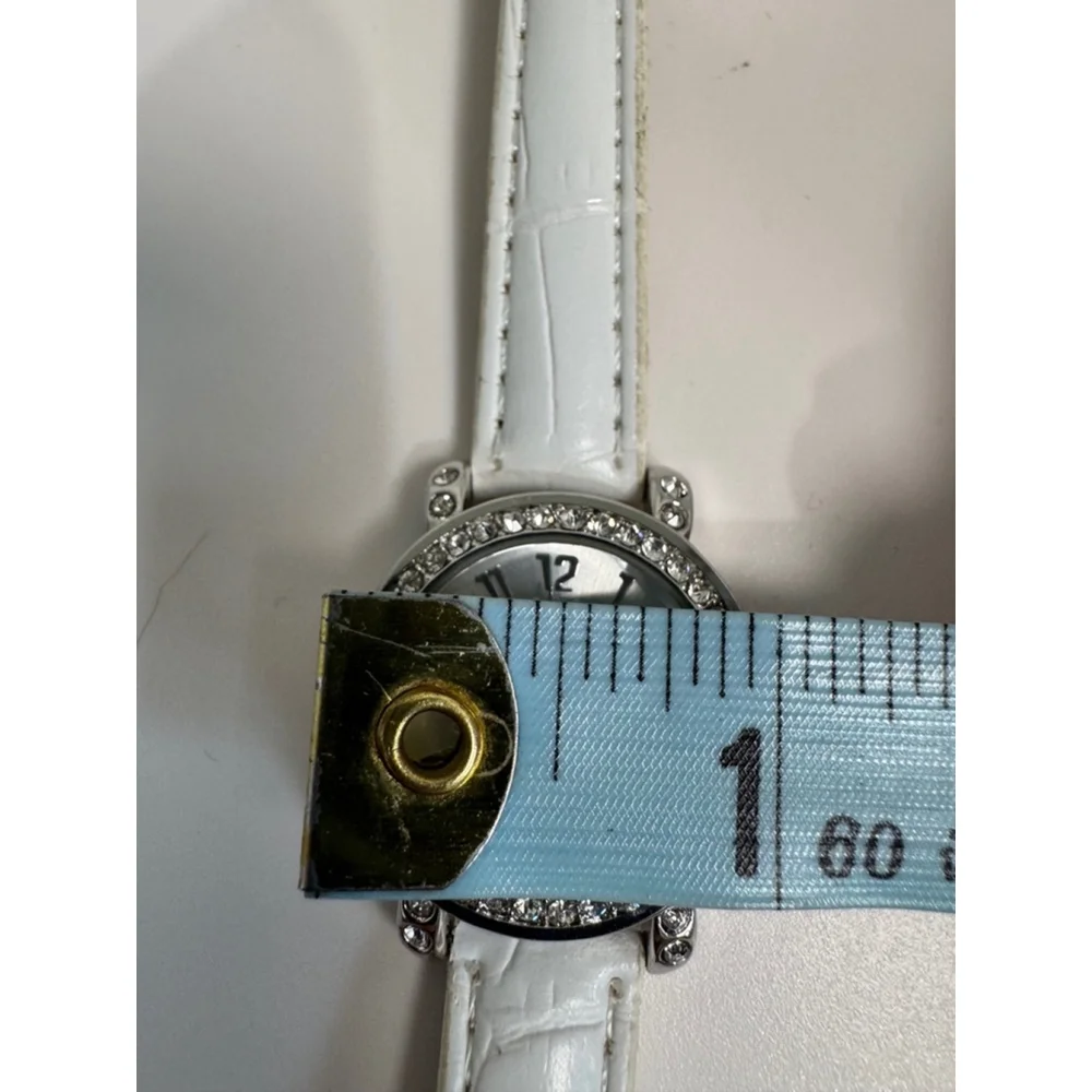 Women's Embassy crystal bezel Pearl face Watch White croc band 9”